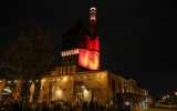 wiloka - Wiesbadener Kulturinstitutionen machen mobil - 13.10.23, Freie Kulturhäuser werden am Freitag rot angestrahlt, um auf den drohenden Sparkurs aufmerksam zu machen.Schlachthof- Foto: René Vigneron